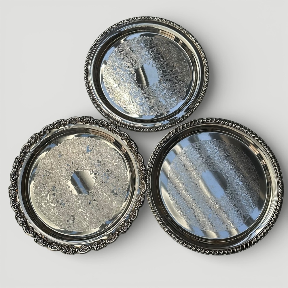 Vintage Oneida USA Leonard Silverplate Etched Serving Trays - Picture 9 of 9